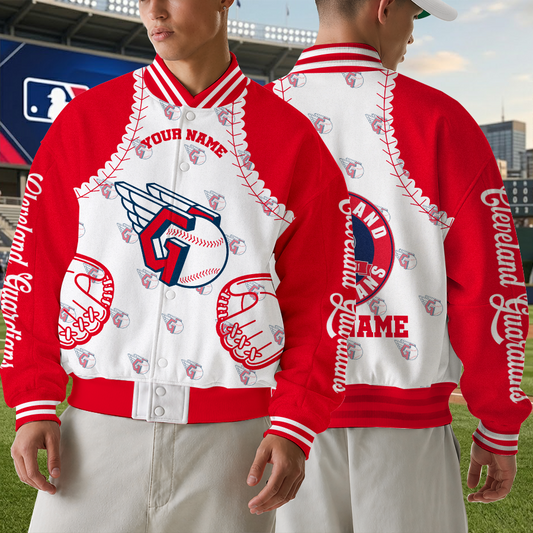 [FLASH SALE] NEW CUSTOMIZED MLB13 CGS CLEVELAND GUARDIANS SATIN VARSITY & BASEBALL JACKET
