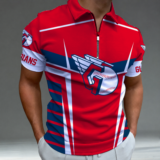 [FLASH SALE] NEW CUSTOMIZED MLB13 CGS CLEVELAND GUARDIANS ZIP POLO SHIRT