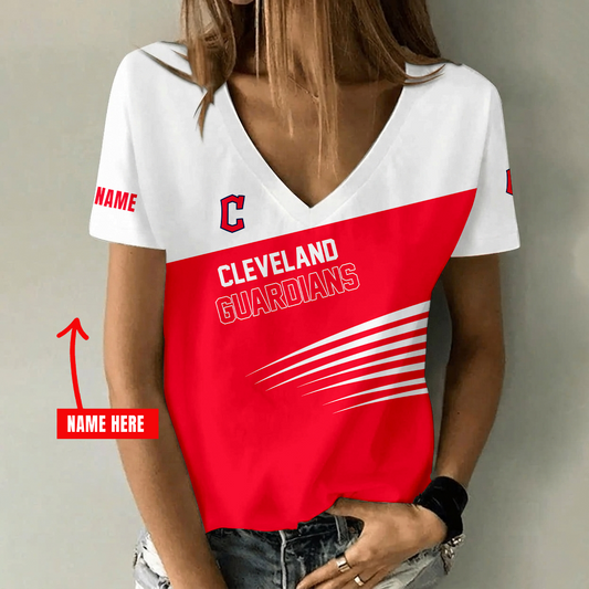 [FLASH SALE] NEW CUSTOMIZED MLB13 CGS CLEVELAND GUARDIANS V-NECK FEMALE SHIRT