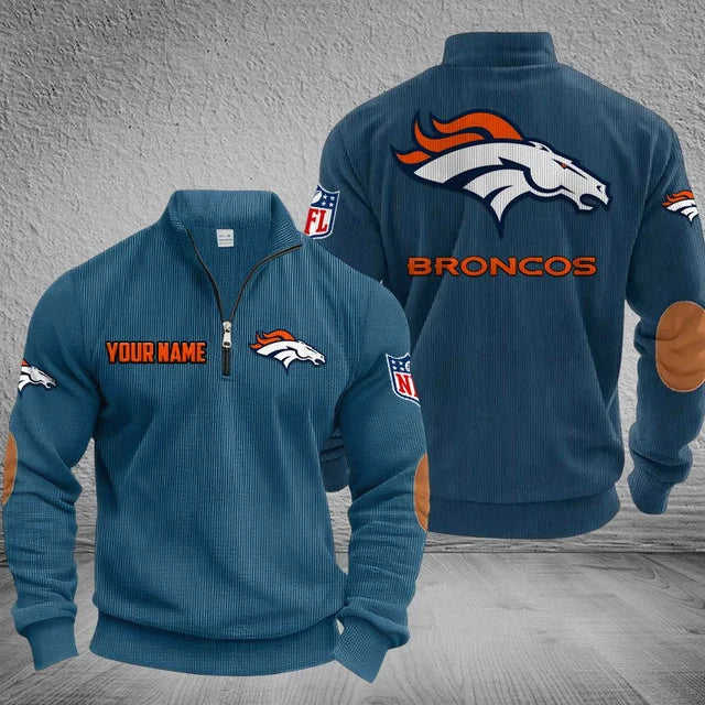 [SPECIAL OFFER] NEW CUSTOMIZED NFL13 DVB DENVER BRONCOS MULTICOLOR STRIPED QUATER ZIP SWEATSHIRT