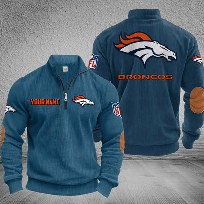 [SPECIAL OFFER] NEW CUSTOMIZED NFL13 DVB DENVER BRONCOS MULTICOLOR STRIPED QUATER ZIP SWEATSHIRT