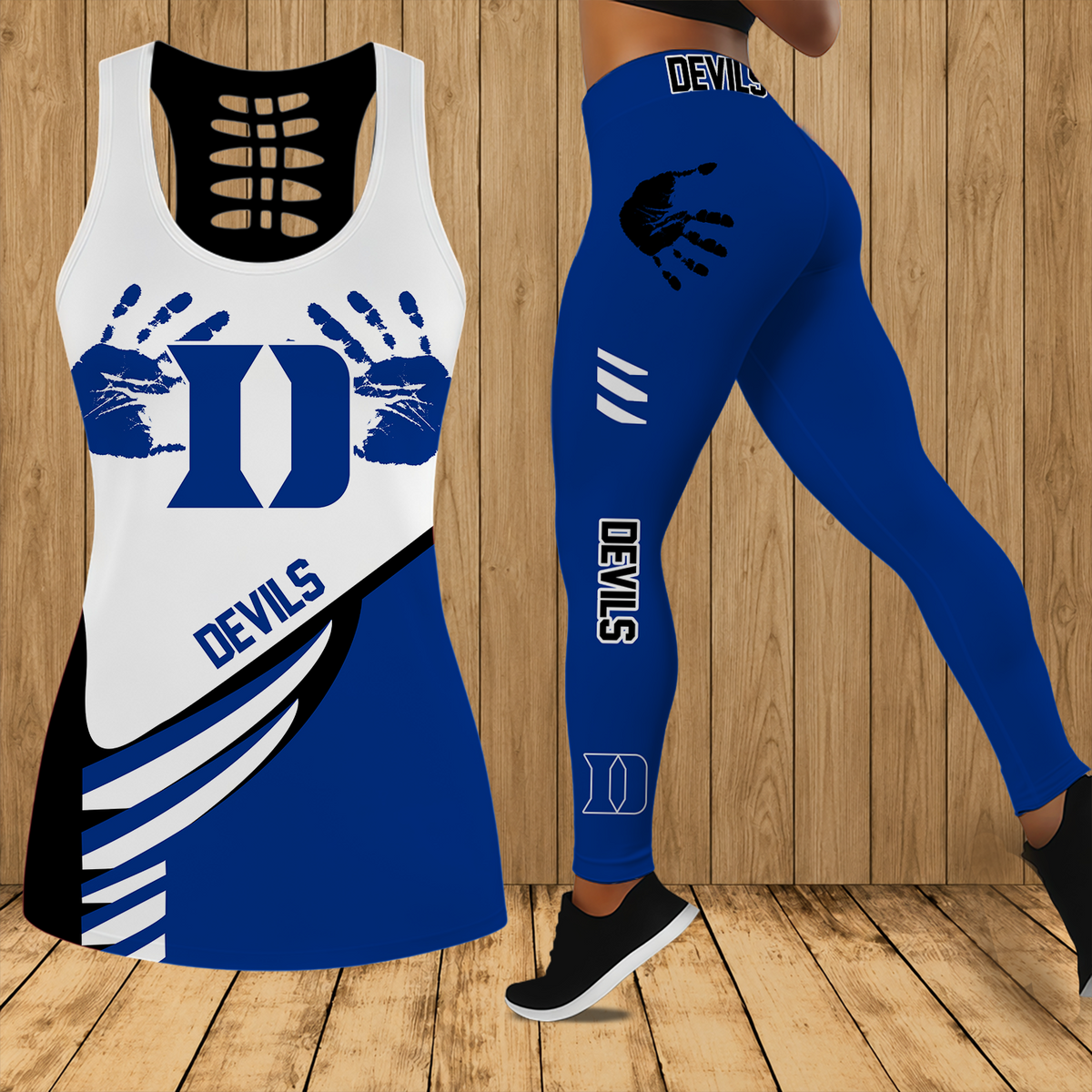 [FAN FAVORITE] NEW CUSTOMIZED NCAA CFH13 DLD DUKE BLUE DEVILS HOLLOW TANK TOP & LEGGINGS SET