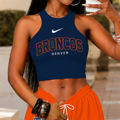 [SPECIAL OFFER] NEW CUSTOMIZED NFL13 DVB DENVER BRONCOS WOMEN'S CROP TOP & LONGPANTS SET