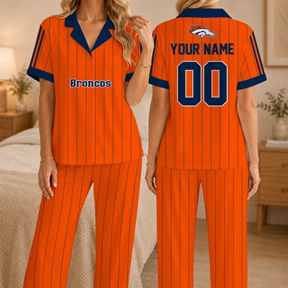 [SPECIAL OFFER] NEW CUSTOMIZED NFL13 DVB DENVER BRONCOS SHORT SLEEVE & LONG PANTS PAJAMAS SET