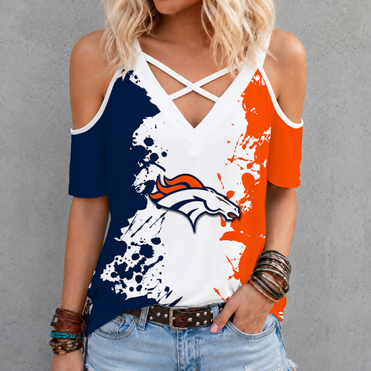 [SPECIAL OFFER] NEW CUSTOMIZED NFL13 DVB DENVER BRONCOS CRISS CROSS V-NECK TOP