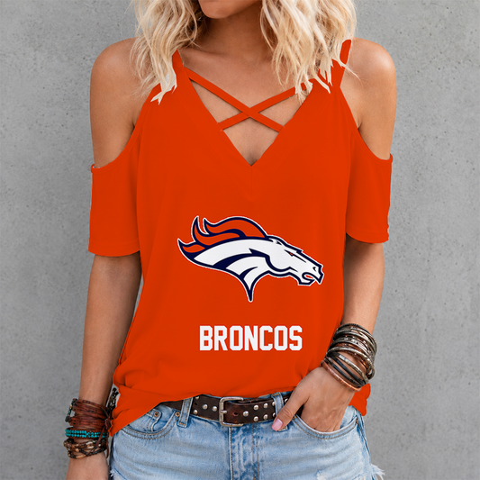 [SPECIAL OFFER] NEW CUSTOMIZED NFL13 DVB DENVER BRONCOS CRISS CROSS V-NECK TOP