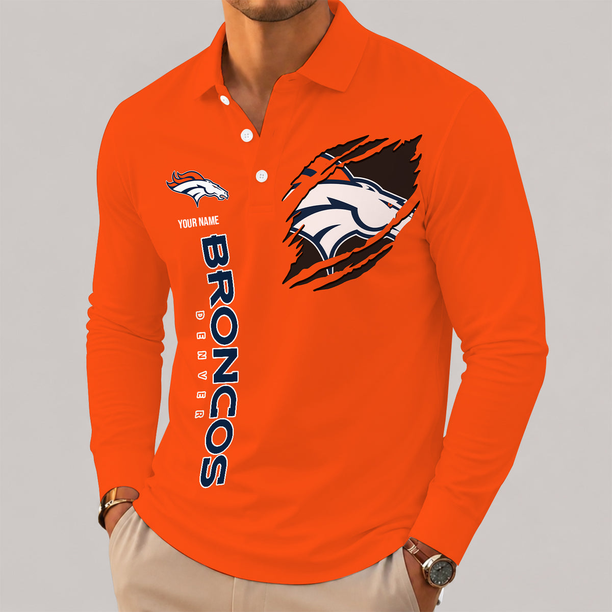 [SPECIAL OFFER] NEW CUSTOMIZED NFL13 DVB DENVER BRONCOS LONG SLEEVE POLO SHIRT