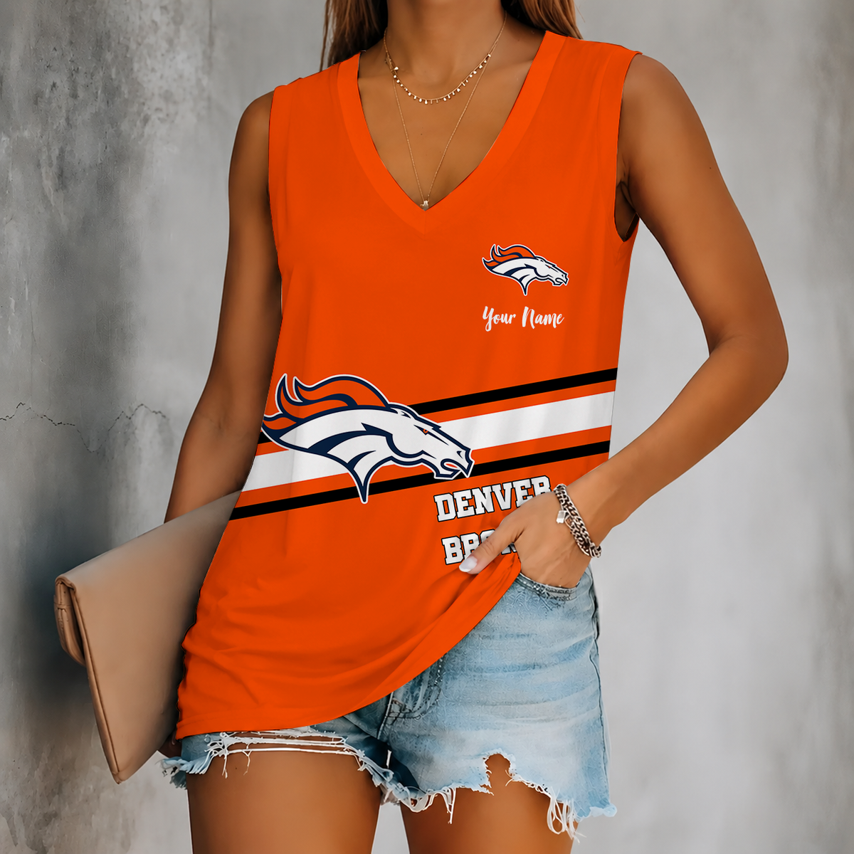 [SPECIAL OFFER] NEW CUSTOMIZED NFL13 DVB DENVER BRONCOS WOMEN'S V-NECK TANK TOP