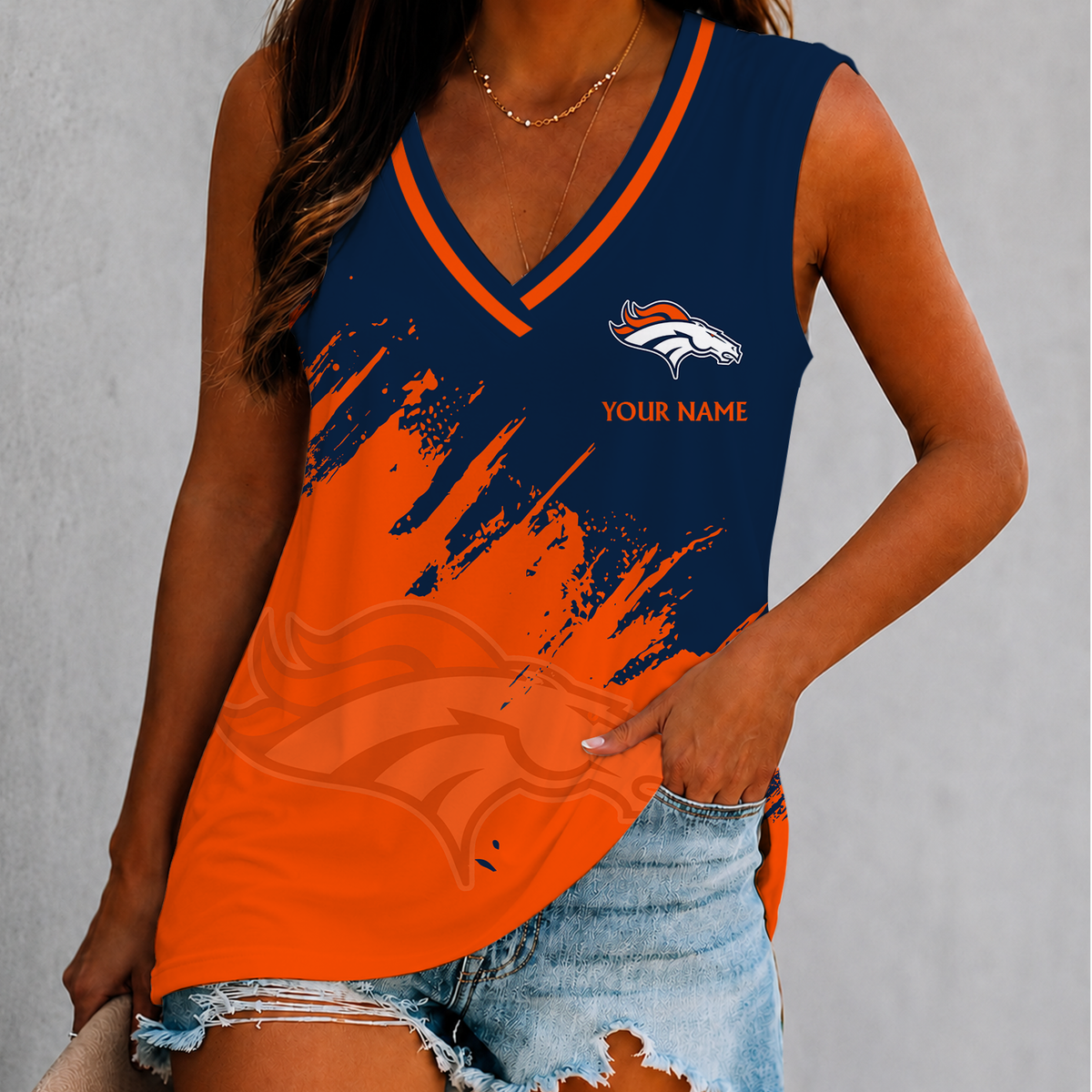 [SPECIAL OFFER] NEW CUSTOMIZED NFL13 DVB DENVER BRONCOS WOMEN'S V-NECK TANK TOP
