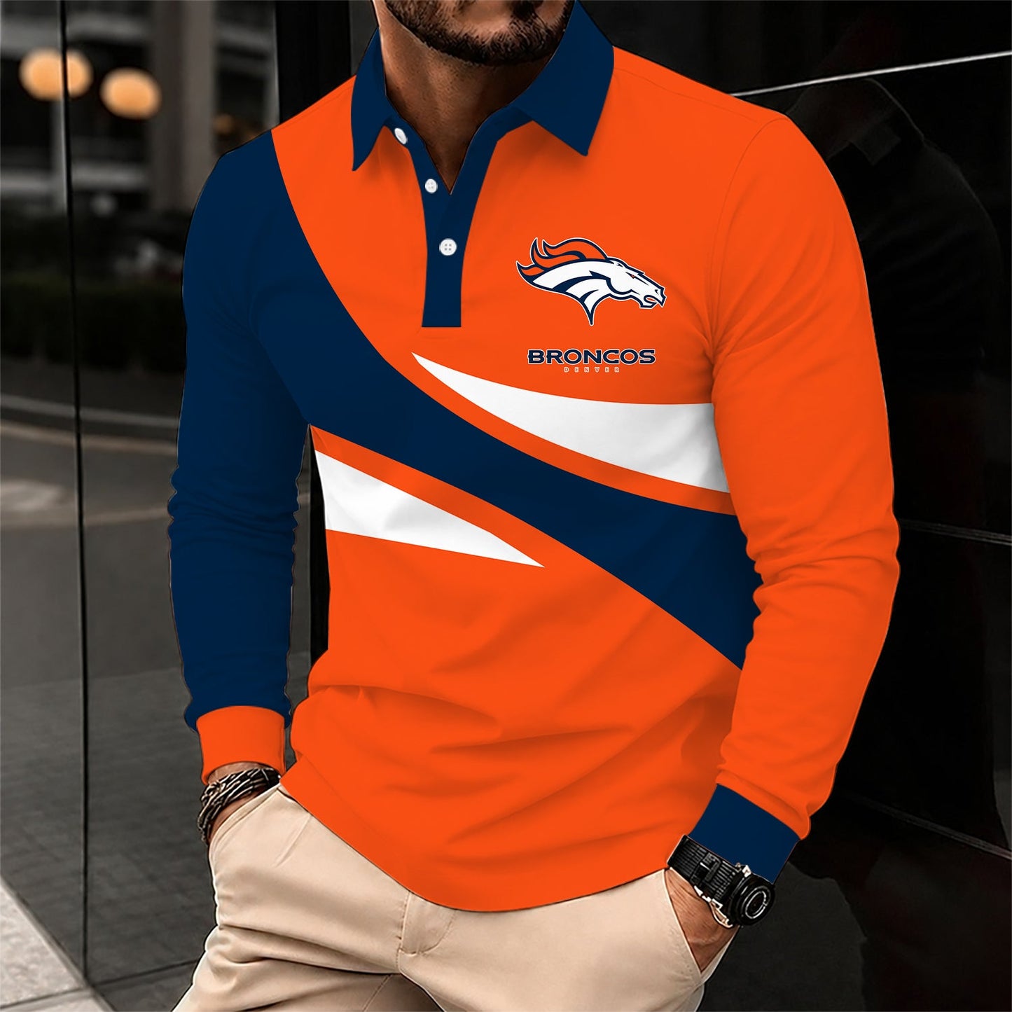 [SPECIAL OFFER] NEW CUSTOMIZED NFL13 DVB DENVER BRONCOS LONG SLEEVE POLO SHIRT