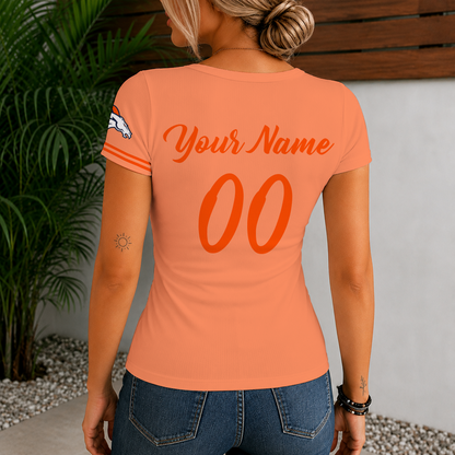 [SPECIAL OFFER] NEW CUSTOMIZED NFL13 DVB DENVER BRONCOS WOMEN'S SHORT SLEEVE HENLEY T-SHIRT