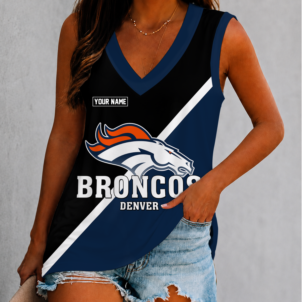 [SPECIAL OFFER] NEW CUSTOMIZED NFL13 DVB DENVER BRONCOS WOMEN'S V-NECK TANK TOP