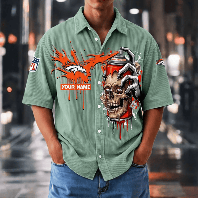 [SPECIAL OFFER] NEW CUSTOMIZED NFL13 DVB DENVER BRONCOS SEERSUCKER BUTTON SHIRT