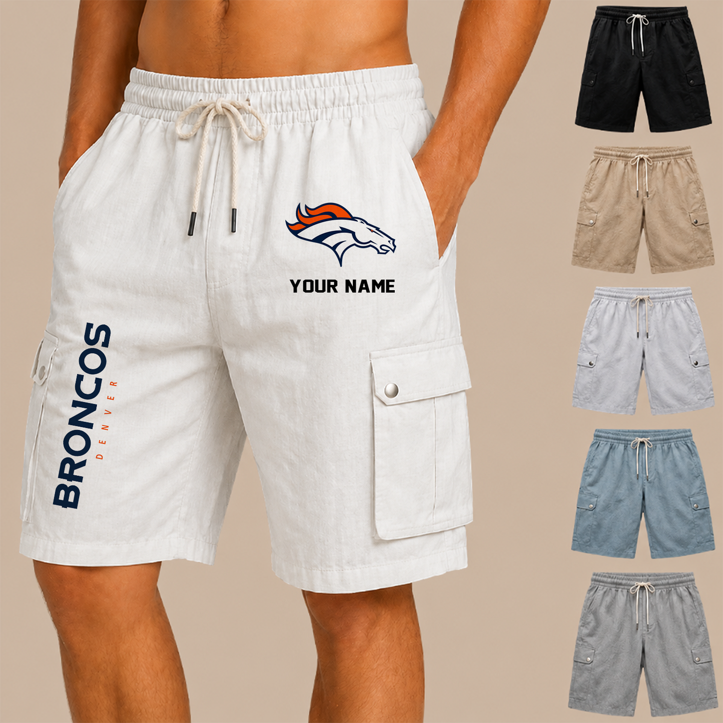 [SPECIAL OFFER] NEW CUSTOMIZED NFL13 DVB DENVER BRONCOS MEN'S DRAWSTRING CARGO SHORTS