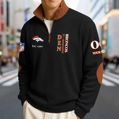 [SPECIAL OFFER] NEW CUSTOMIZED NFL13 DVB DENVER BRONCOS MULTICOLOR STRIPED QUATER ZIP SWEATSHIRT