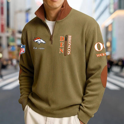 [SPECIAL OFFER] NEW CUSTOMIZED NFL13 DVB DENVER BRONCOS MULTICOLOR STRIPED QUATER ZIP SWEATSHIRT