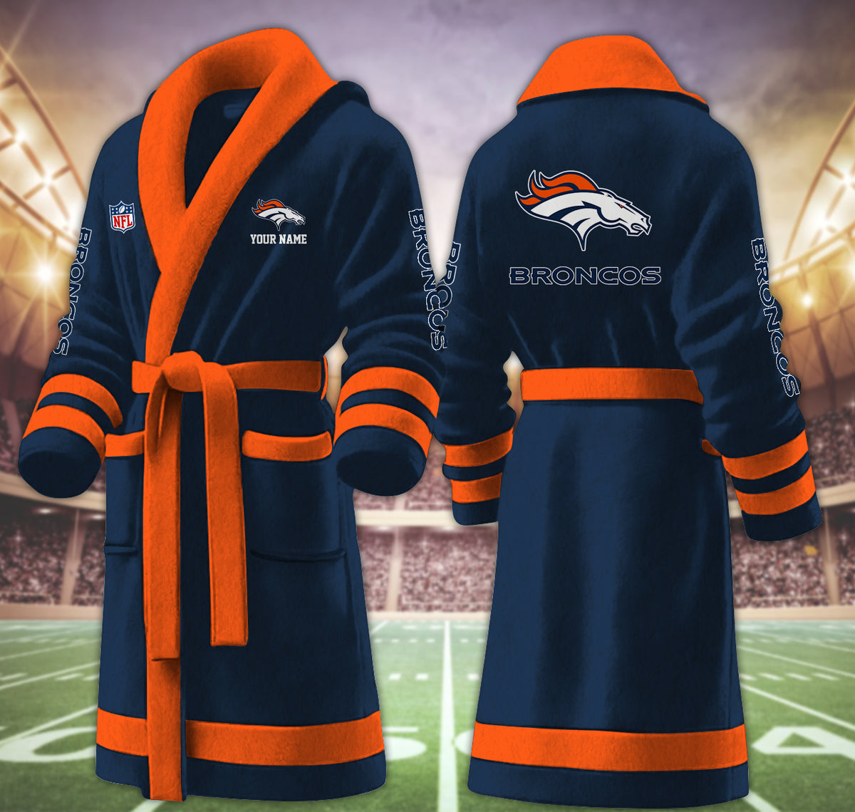 [SPECIAL OFFER] NEW CUSTOMIZED NFL13 DVB DENVER BRONCOS MULTICOLOR FLEECE BATHROBE