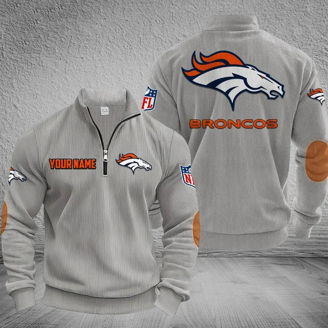 [SPECIAL OFFER] NEW CUSTOMIZED NFL13 DVB DENVER BRONCOS MULTICOLOR STRIPED QUATER ZIP SWEATSHIRT