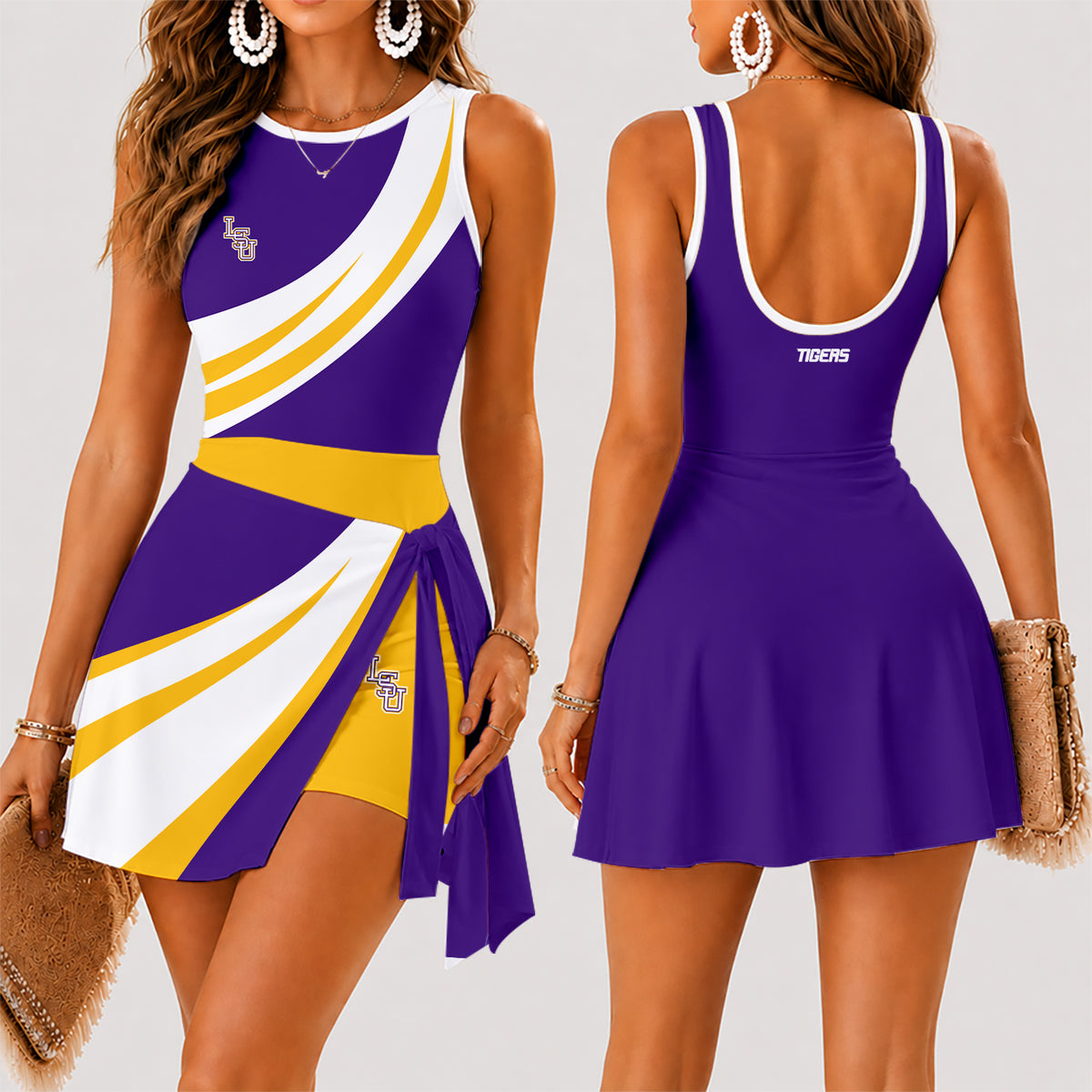 [FAN FAVORITE] NEW CUSTOMIZED NCAA MAM13 LST LSU TIGERS WOMEN'S SUMMER SKORT DRESS