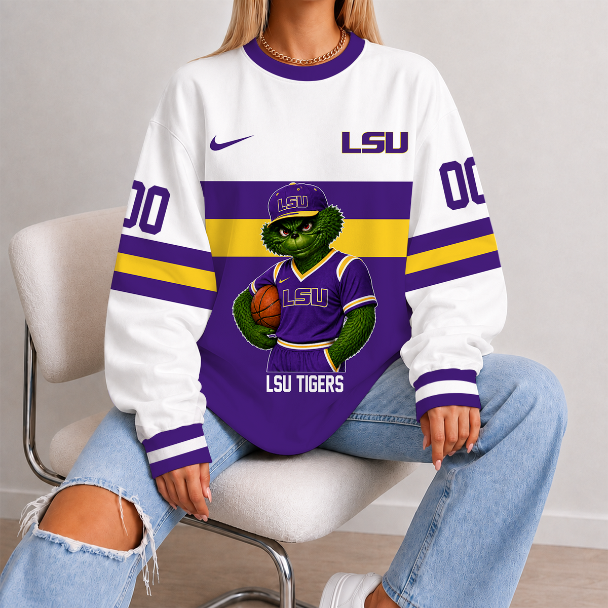 [FAN FAVORITE] NEW CUSTOMIZED NCAA MAM13 LST LSU TIGERS STRAPPY UNISEX SWEATSHIRT