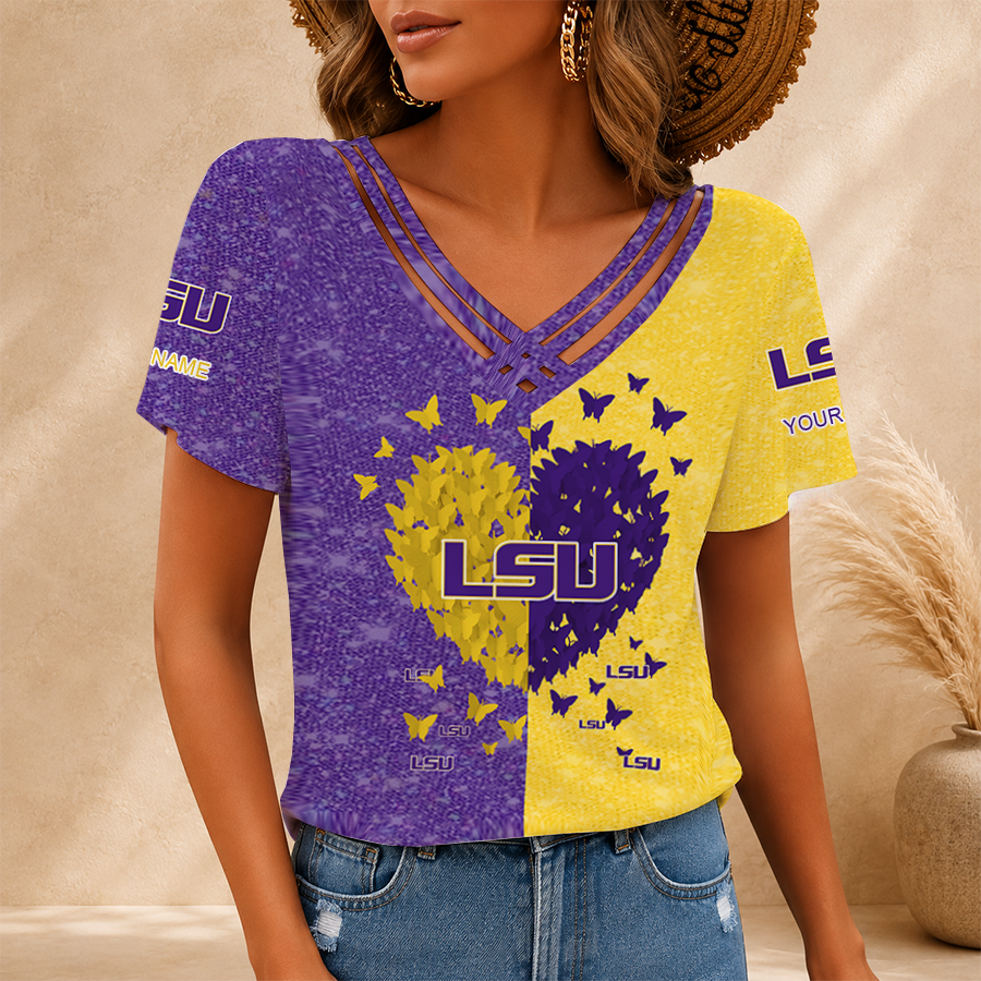 [FAN FAVORITE] NEW CUSTOMIZED NCAA MAM13 LST LSU TIGERS V-NECK SHIRT