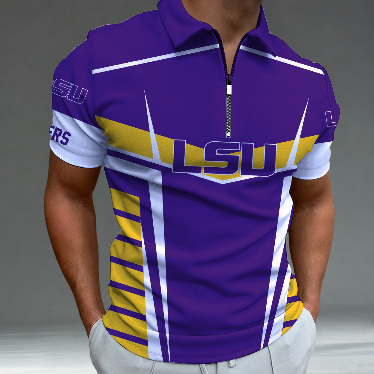 [FAN FAVORITE] NEW CUSTOMIZED NCAA MAM13 LST LSU TIGERS STRAPPY POLO SHIRT