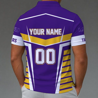 [FAN FAVORITE] NEW CUSTOMIZED NCAA MAM13 LST LSU TIGERS STRAPPY POLO SHIRT