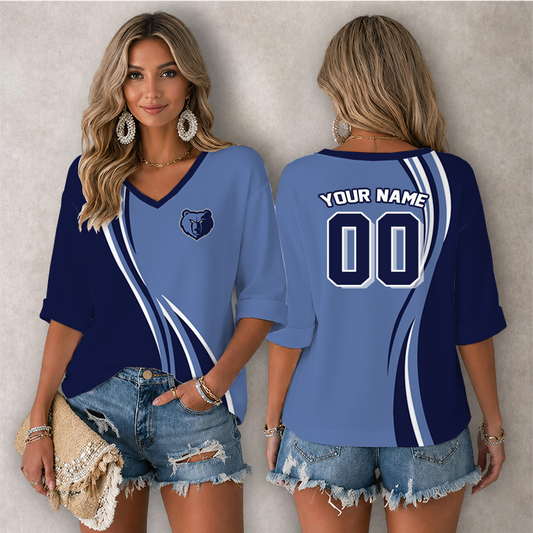 [HOT DEAL] NEW CUSTOMIZED NBA13 MGR MEMPHIS GRIZZLIES WOMEN'S HEART V-NECK LONG SLEEVE SHIRT