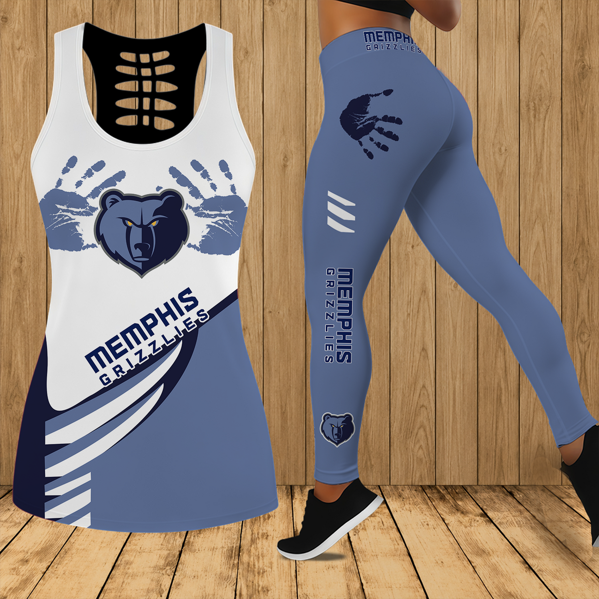 [HOT DEAL] NEW CUSTOMIZED NBA13 MGR MEMPHIS GRIZZLIES HOLLOW TANK TOP & LEGGINGS SET