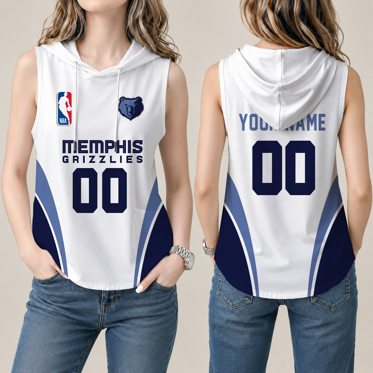 [HOT DEAL] NEW CUSTOMIZED NBA13 MGR MEMPHIS GRIZZLIES  WOMEN'S SLEEVELESS HOODED POCKET TANK TOP