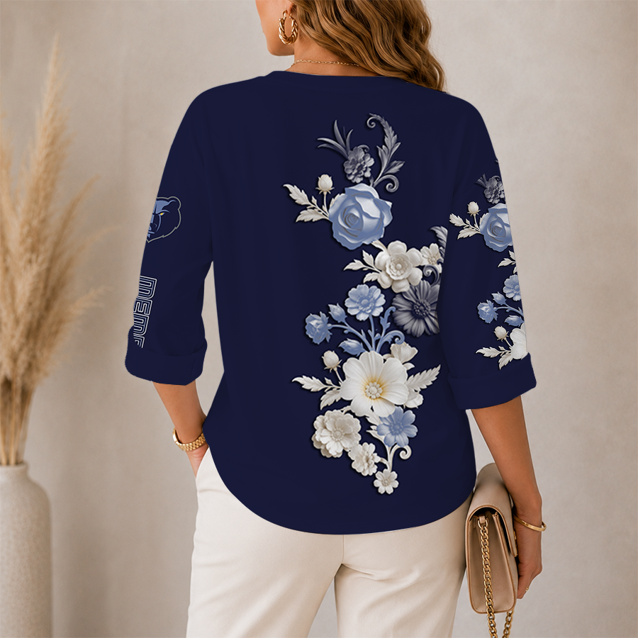 LIMITED EDITION - NEW CUSTOMIZED NBA13 MGR MEMPHIS GRIZZLIES WOMEN'S V-NECK LONG SLEEVE SHIRT