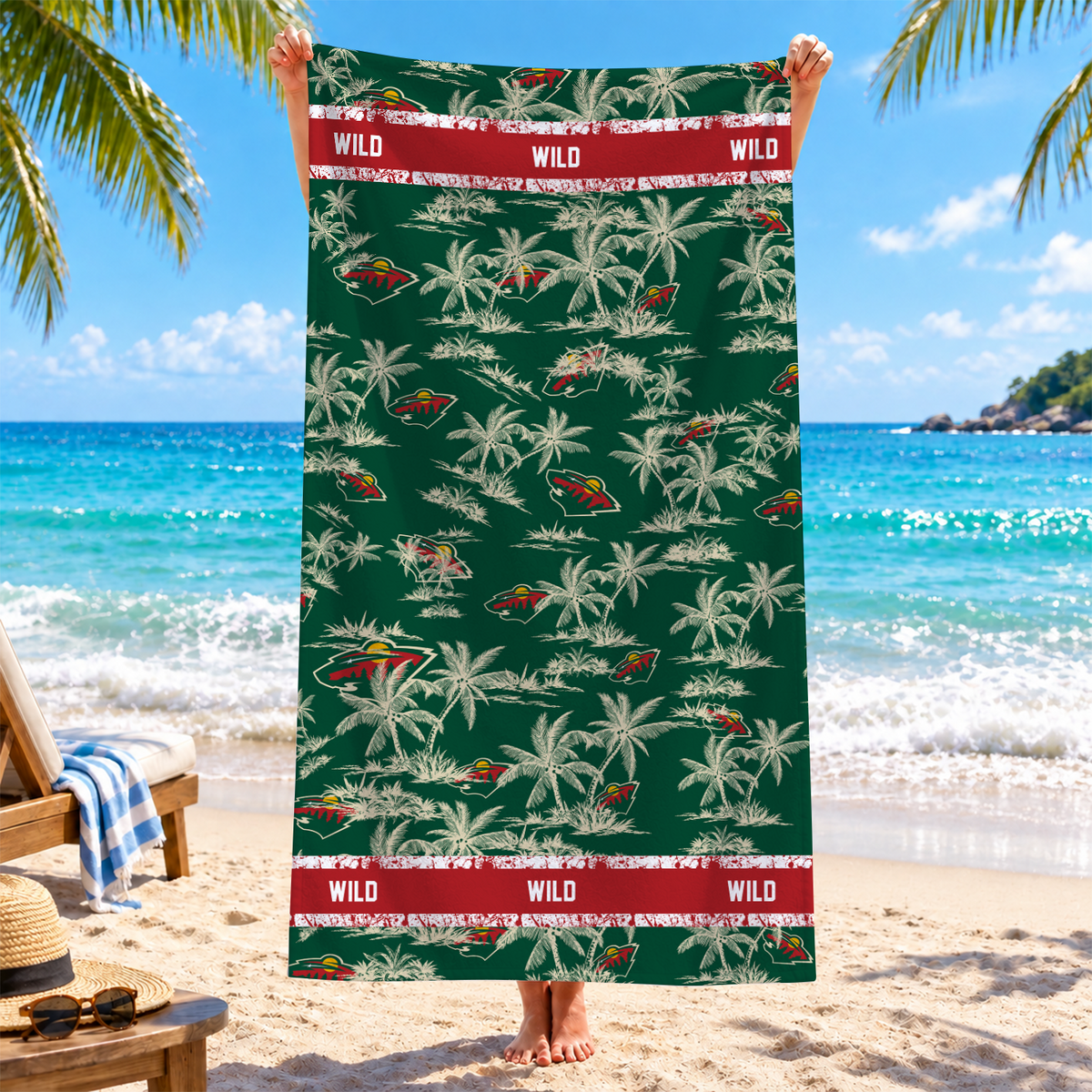 [SUPER SALE] NEW CUSTOMIZED NHL13 MNW MINNESOTA WILD BEACH TOWEL
