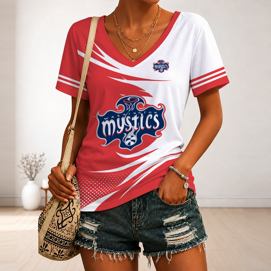 [FAN FAVORITE] NEW CUSTOMIZED WNBA13 WSM WASHINGTON MYSTICS V-NECK FEMALE SHIRT