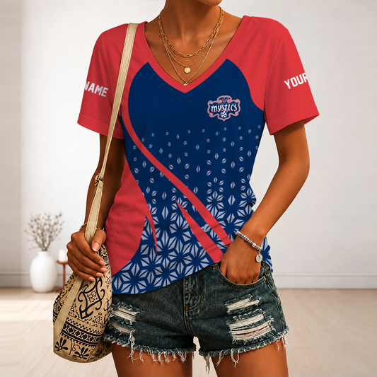 [FAN FAVORITE] NEW CUSTOMIZED WNBA13 WSM WASHINGTON MYSTICS V-NECK FEMALE SHIRT