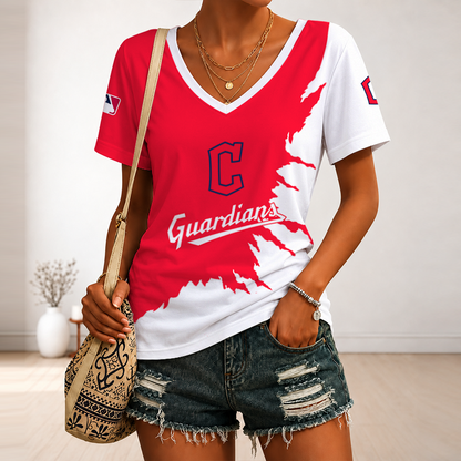 [FLASH SALE] NEW CUSTOMIZED MLB13 CGS CLEVELAND GUARDIANS V-NECK FEMALE SHIRT