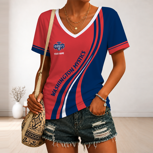 [FAN FAVORITE] NEW CUSTOMIZED WNBA13 WSM WASHINGTON MYSTICS V-NECK FEMALE SHIRT