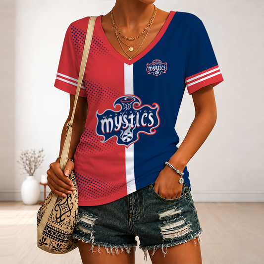 [FAN FAVORITE] NEW CUSTOMIZED WNBA13 WSM WASHINGTON MYSTICS V-NECK FEMALE SHIRT