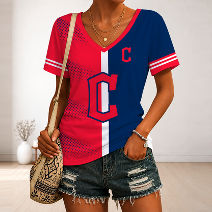 [FLASH SALE] NEW CUSTOMIZED MLB13 CGS CLEVELAND GUARDIANS V-NECK FEMALE SHIRT