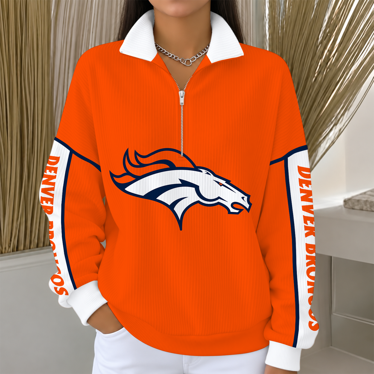 [SPECIAL OFFER] NEW CUSTOMIZED NFL13 DVB DENVER BRONCOS QUARTER ZIP RIBBED SWEATER