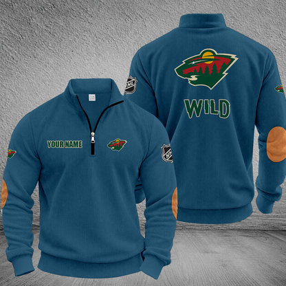 [SUPER SALE] NEW CUSTOMIZED NHL13 MNW MINNESOTA WILD MULTICOLOR STRIPED QUATER ZIP SWEATSHIRT