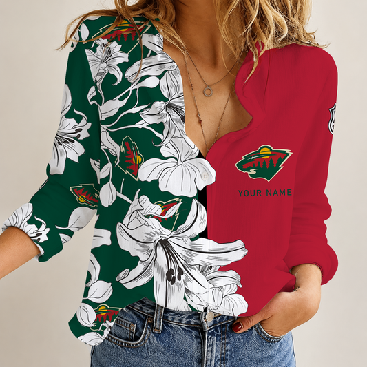 [SUPER SALE] NEW CUSTOMIZED NHL13 MNW MINNESOTA WILD WOMEN CASUAL SHIRT