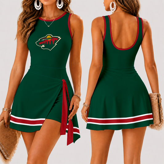 [SUPER SALE] NEW CUSTOMIZED NHL13 MNW MINNESOTA WILD WOMEN'S SUMMER SKORT DRESS