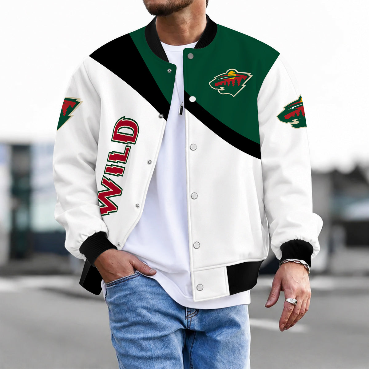[SUPER SALE] NEW CUSTOMIZED NHL13 MNW MINNESOTA WILD SATIN VARSITY JACKET & BASEBALL JACKET