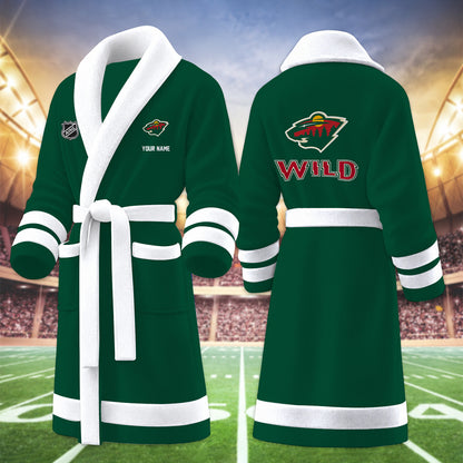 [SUPER SALE] NEW CUSTOMIZED NHL13 MNW MINNESOTA WILD MULTICOLOR FLEECE BATHROBE
