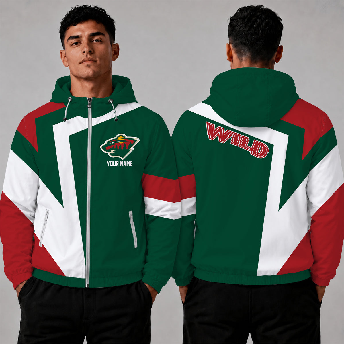 [SUPER SALE] NEW CUSTOMIZED NHL13 MNW MINNESOTA WILD WINDBREAKER JACKET