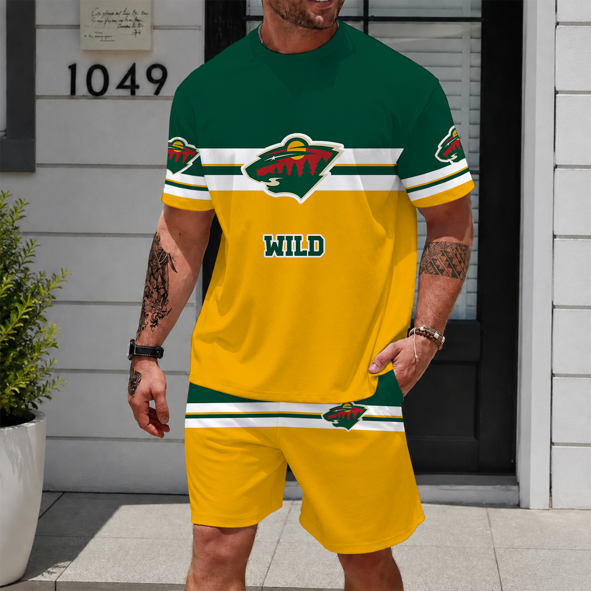 [SUPER SALE] NEW CUSTOMIZED NHL13 MNW MINNESOTA WILD UNISEX T-SHIRT & SHORTS SET