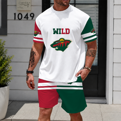 [SUPER SALE] NEW CUSTOMIZED NHL13 MNW MINNESOTA WILD UNISEX T-SHIRT & SHORTS SET