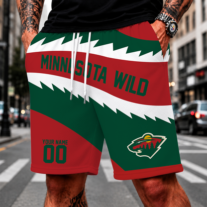 [SUPER SALE] NEW CUSTOMIZED NHL13 MNW MINNESOTA WILD SHORT PANTS