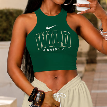 [SUPER SALE] NEW CUSTOMIZED NHL13 MNW MINNESOTA WILD WOMEN'S CROP TOP & LONGPANTS SET