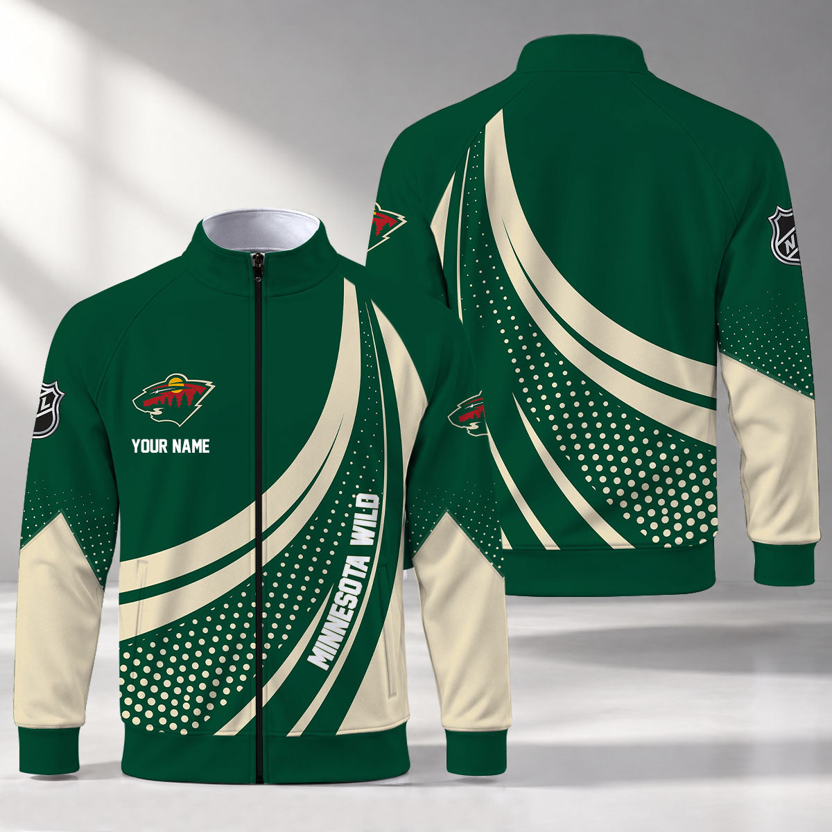 [SUPER SALE] NEW CUSTOMIZED NHL13 MNW MINNESOTA WILD STAND COLLAR JACKET